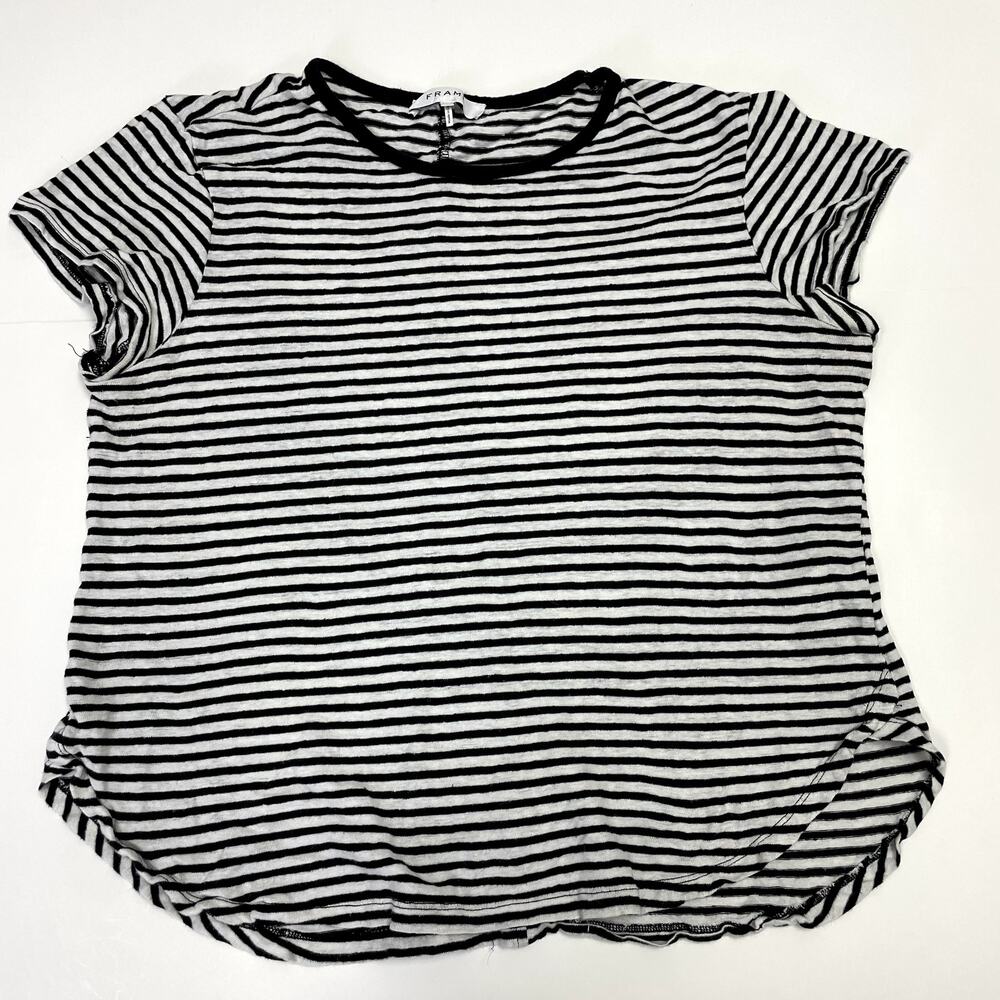 Frame Linen Classic Striped T-Shirt M Black White Crew Neck - Picture 5 of 15